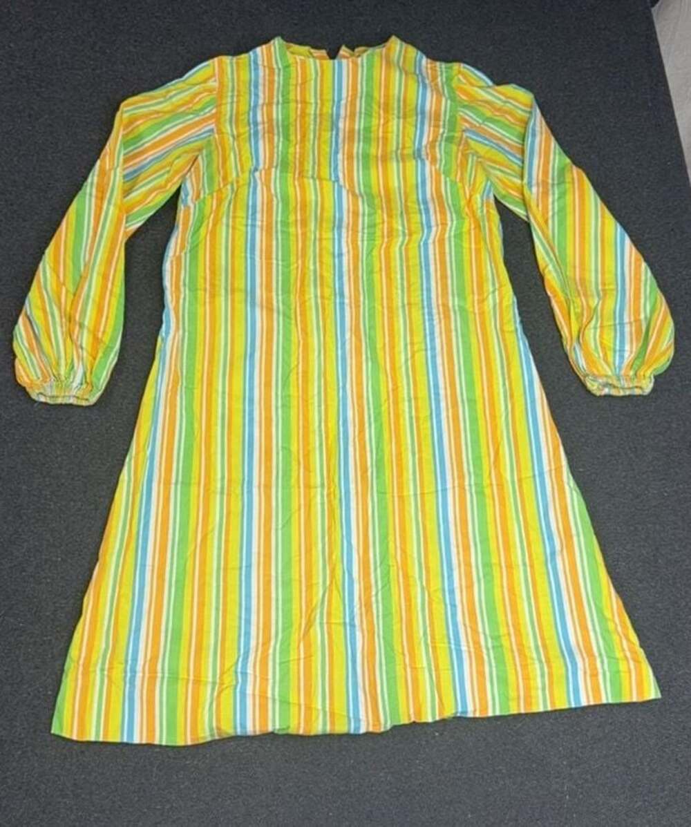 Vintage 1960s Multi-Color Striped Long Sleeve Shift Dress